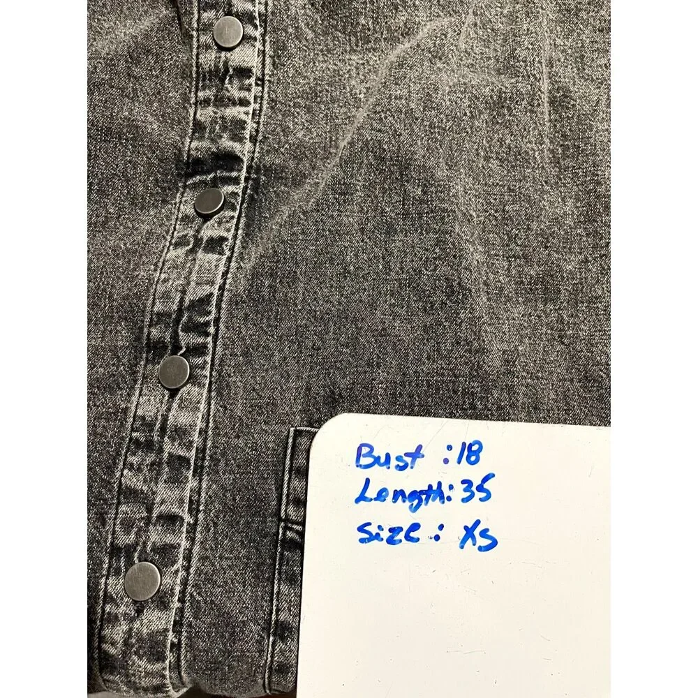 Free People denim overall dress black acid wash front pockets casual women XS